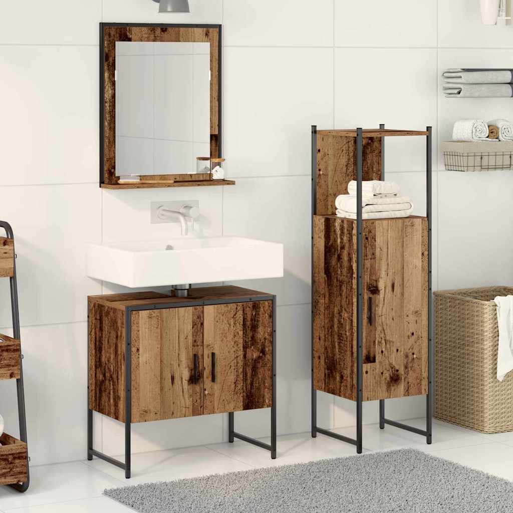 Badkamermeubelset met plank met opslag 3 pcs Bruin Bewerkt hout is nu te koop bij PeponiXL, paradijselijk wonen!