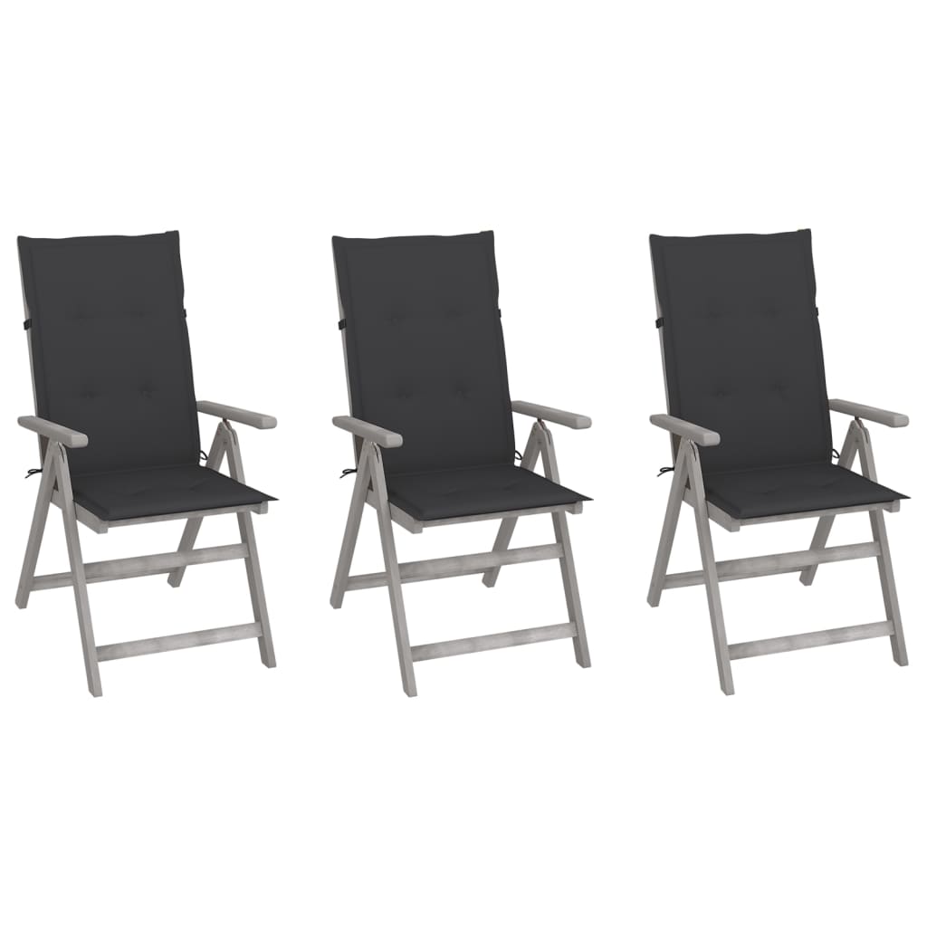 Tuinstoelen 3 st verstelbaar met kussens massief acaciahout is nu te koop bij PeponiXL, paradijselijk wonen!