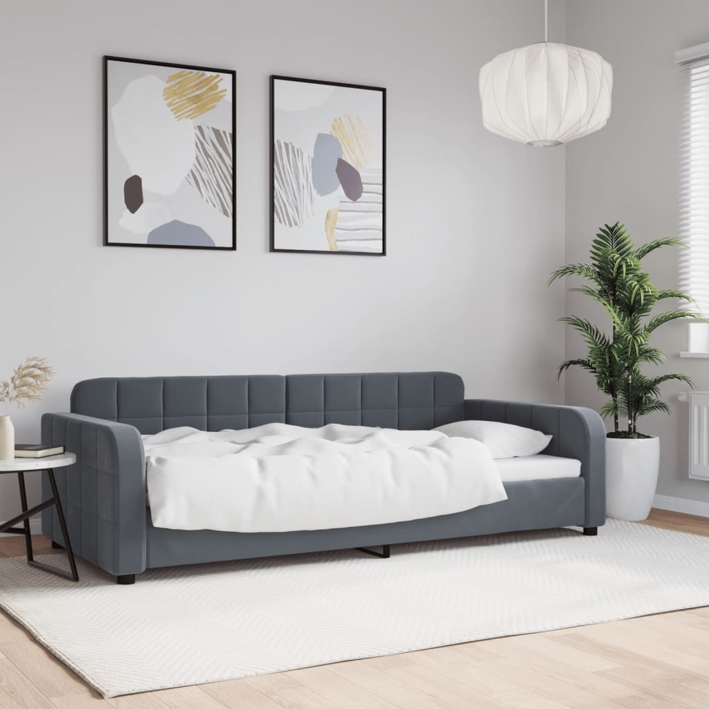 Slaapbank 90x190 cm fluweel donkergrijs is nu te koop bij PeponiXL, paradijselijk wonen!