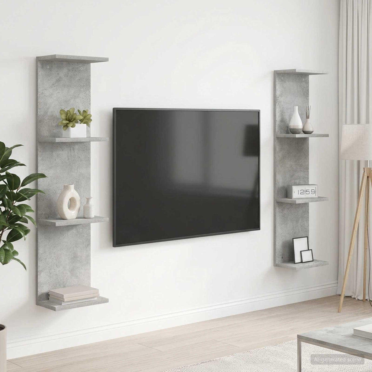 Wandplank 2 pcs Betongrijs 25 x 15 x 100 cm Bewerkt hout is nu te koop bij PeponiXL, paradijselijk wonen!