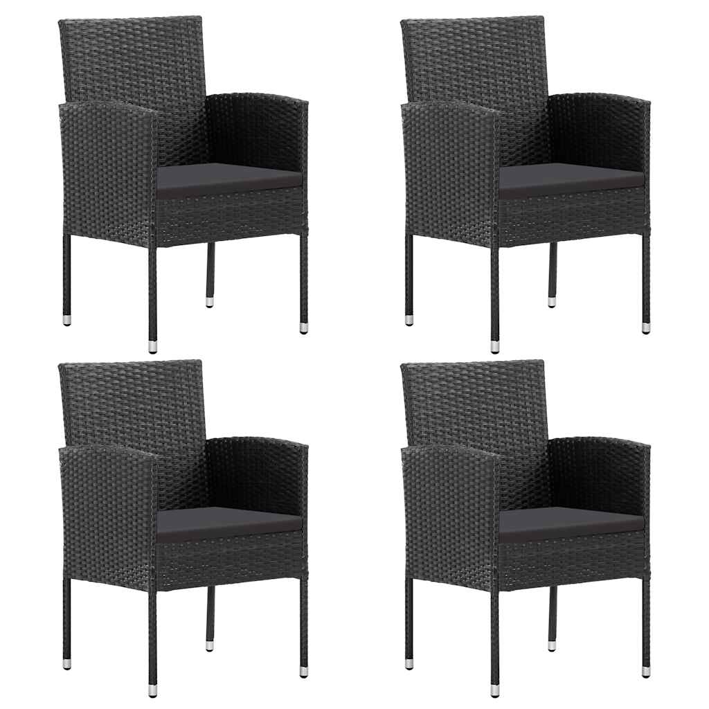 Tuinstoelen 4 st met zwarte kussens poly rattan zwart is nu te koop bij PeponiXL, paradijselijk wonen!