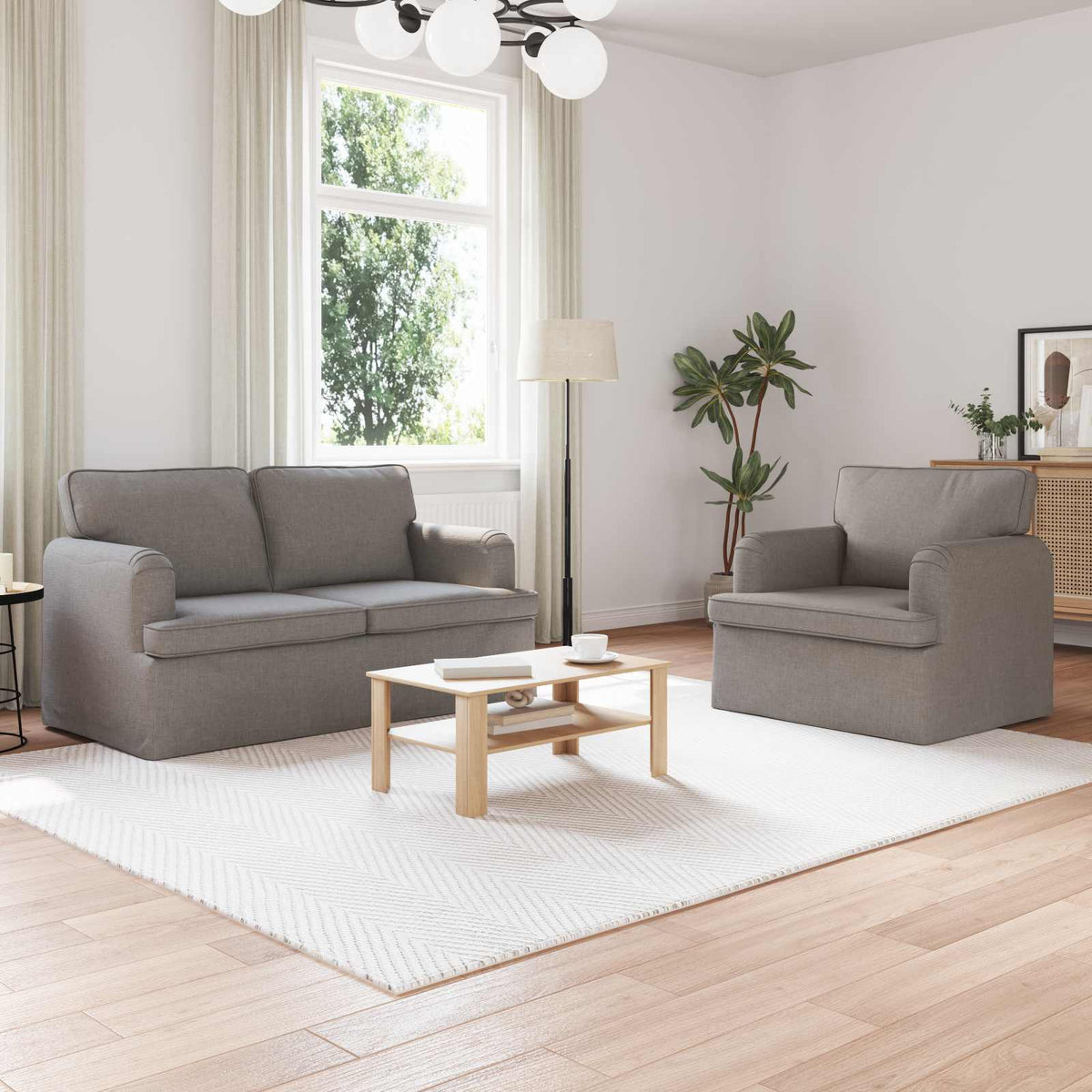 Bankstel 2 pcs Taupe 144 x 80 x 85 cm Stof is nu te koop bij PeponiXL, paradijselijk wonen!