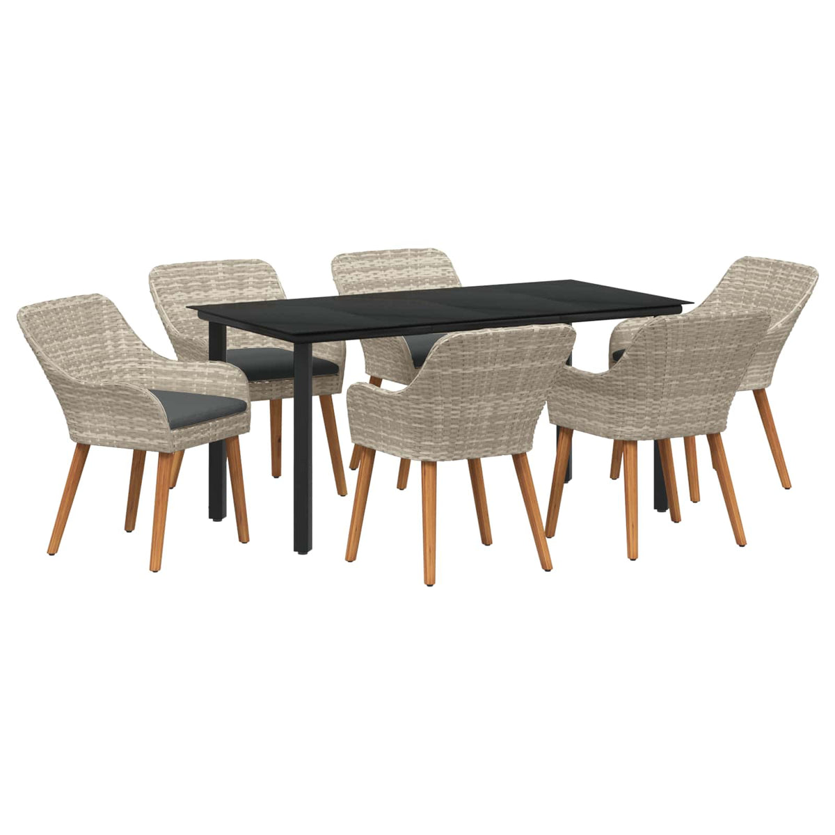 Tuin eettafelset met kussen 7 pcs Lichtgrijs poly rattan is nu te koop bij PeponiXL, paradijselijk wonen!