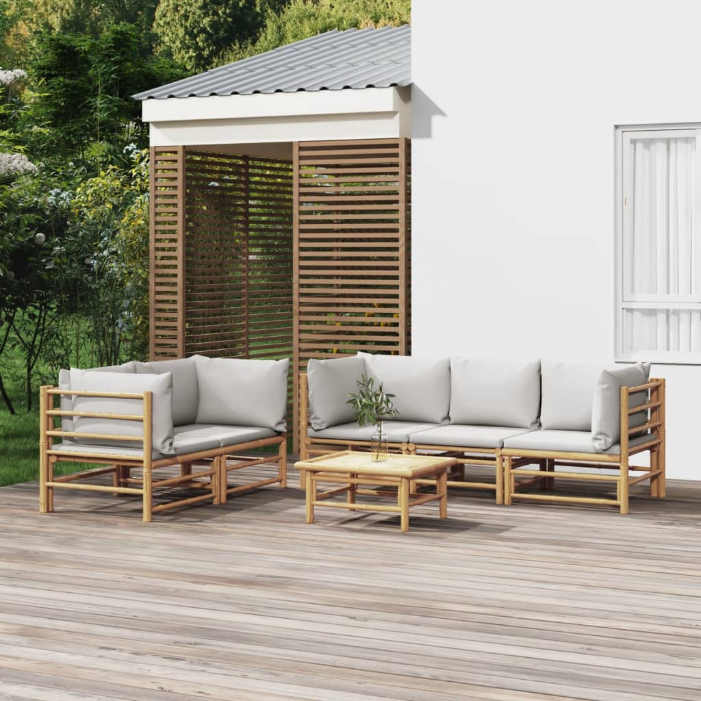 6-delige Loungeset met kussens bamboe lichtgrijs is nu te koop bij PeponiXL, paradijselijk wonen!