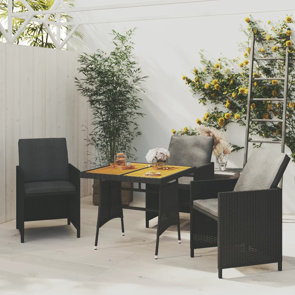 Tuintafel 70x70x72 cm poly rattan en massief acaciahout zwart is nu te koop bij PeponiXL, paradijselijk wonen!