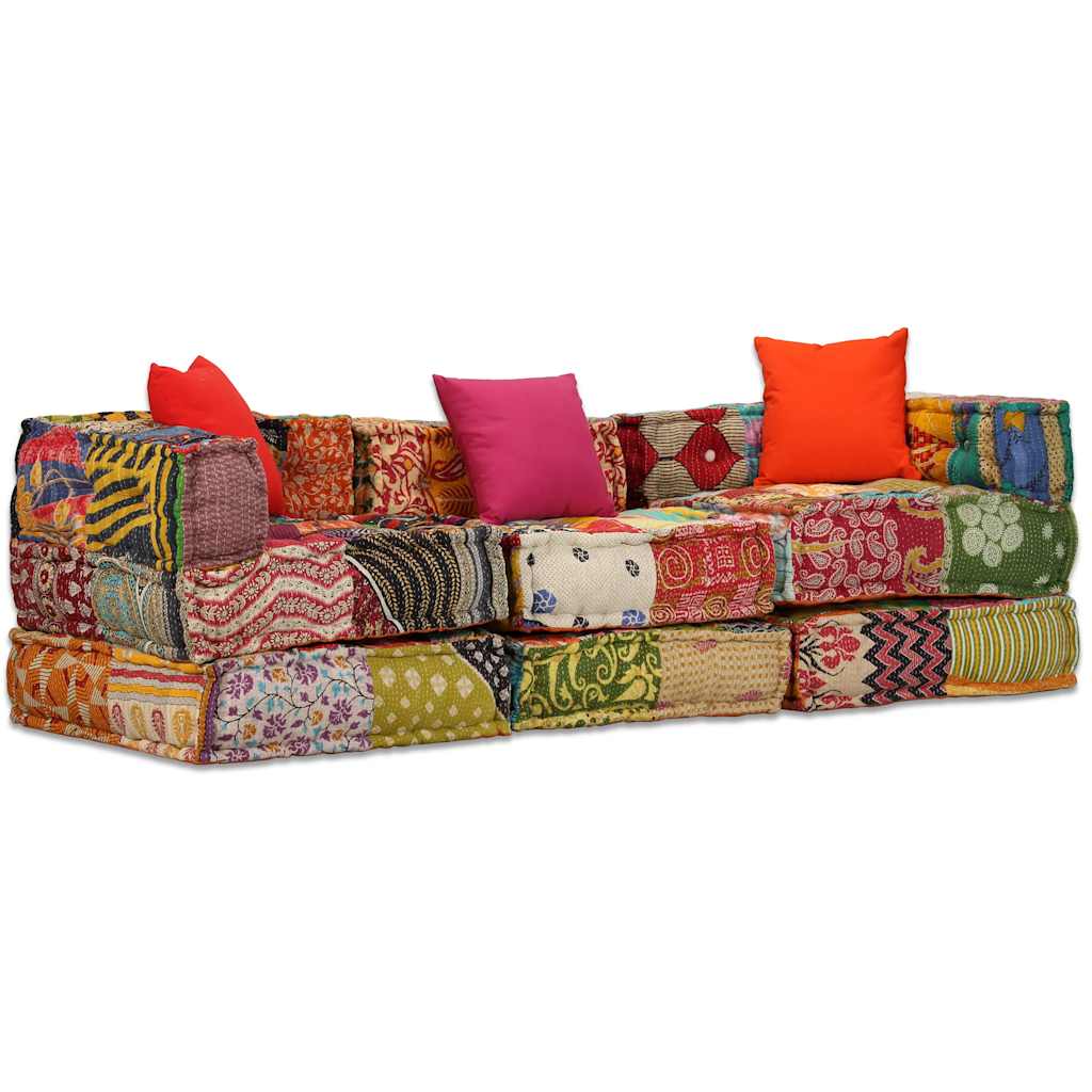 Poef driezits modulair stof patchwork is nu te koop bij PeponiXL, paradijselijk wonen!