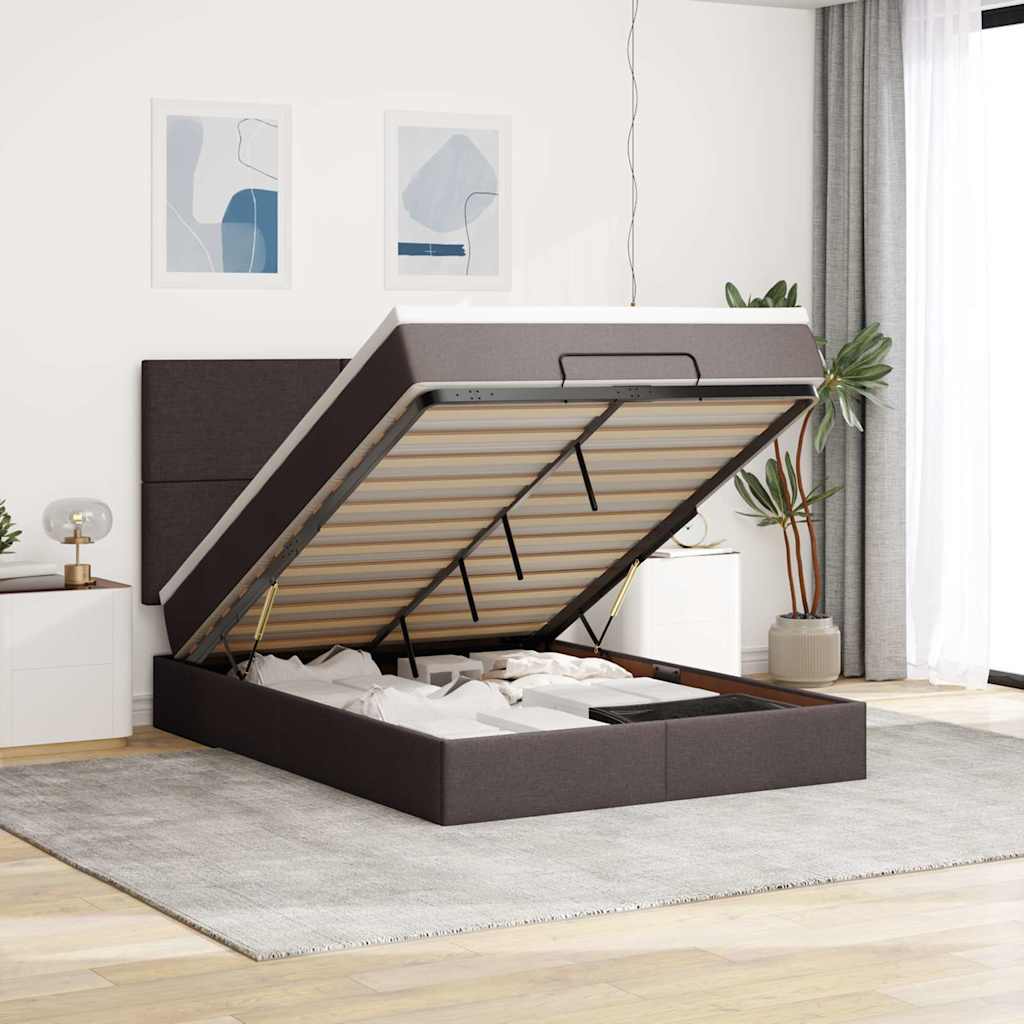 Ottoman bed met matras en LED's 140x200cm stof donkerbruin is nu te koop bij PeponiXL, paradijselijk wonen!