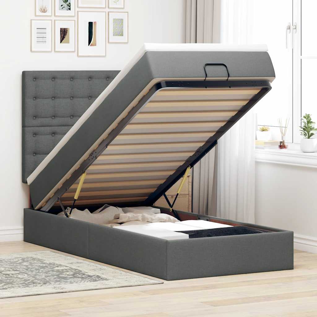 Ottoman bed met matras 90x190cm stof donkergrijs is nu te koop bij PeponiXL, paradijselijk wonen!