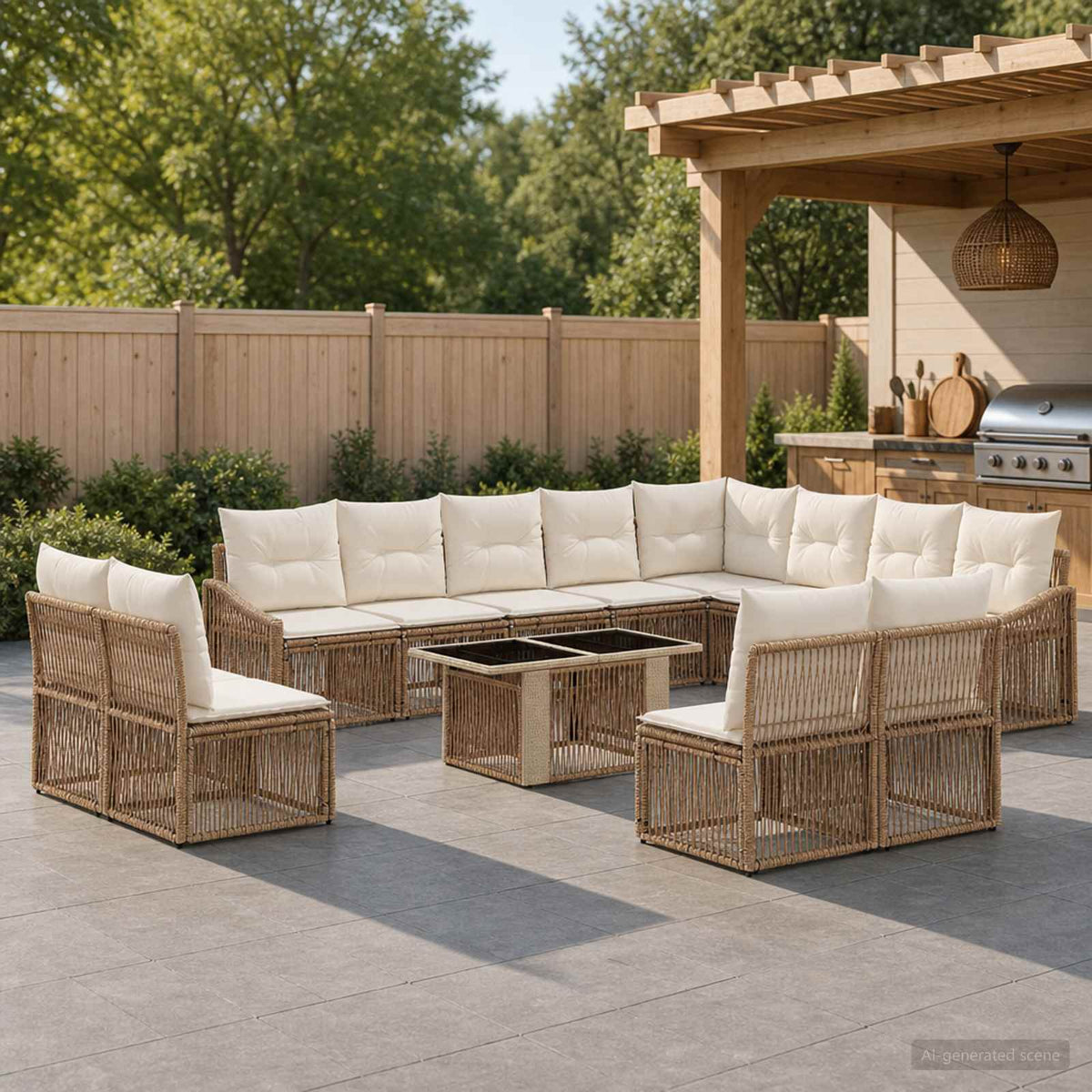 Tuinbankenset 13 st Beige en Crème Wit poly rattan is nu te koop bij PeponiXL, paradijselijk wonen!
