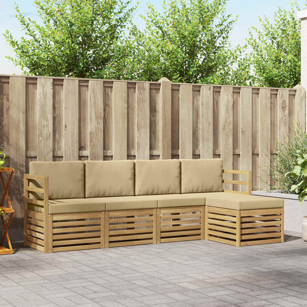 Buiten bankenset met kussen 5 pcs Wit en Beige Polyester is nu te koop bij PeponiXL, paradijselijk wonen!