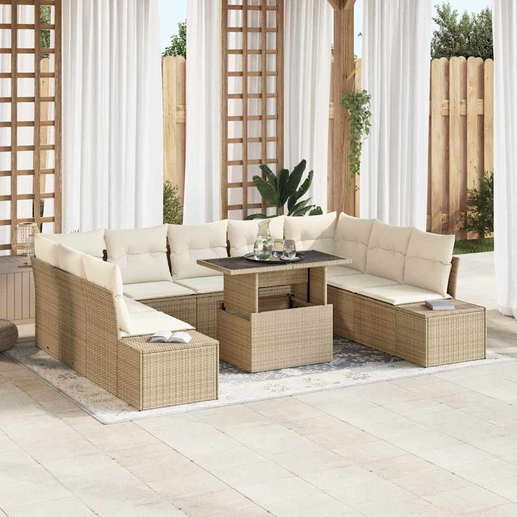 Tuin Sofa Set met kussen 10 pcs Beige en Crème poly rattan is nu te koop bij PeponiXL, paradijselijk wonen!