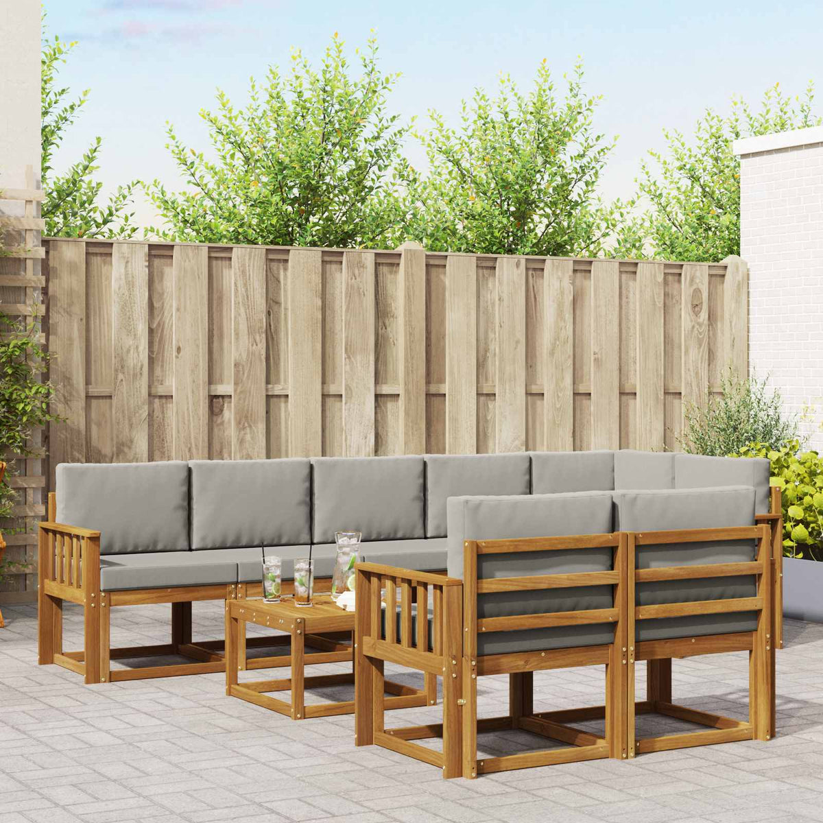 Buiten bankenset met kussen 9 pcs Natuurlijk en Lichtgrijs is nu te koop bij PeponiXL, paradijselijk wonen!