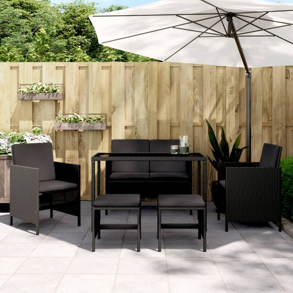 6-delige Tuinset met kussens poly rattan zwart is nu te koop bij PeponiXL, paradijselijk wonen!