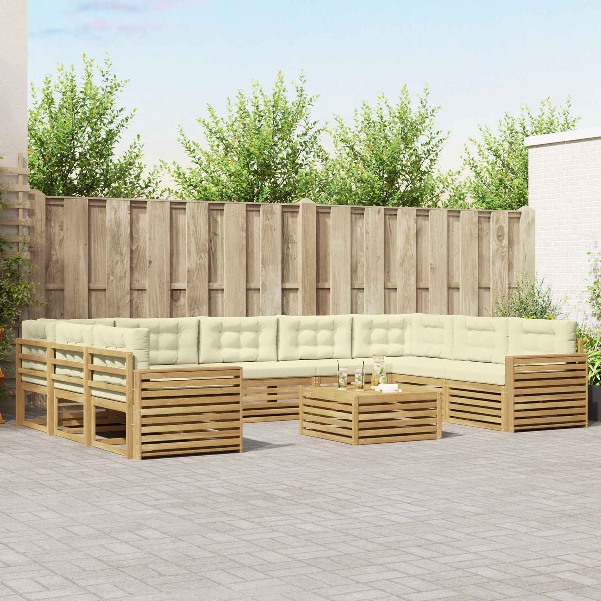 Buiten bankenset 10 pcs Wit en crèmekleurig Massief Acaciahout is nu te koop bij PeponiXL, paradijselijk wonen!