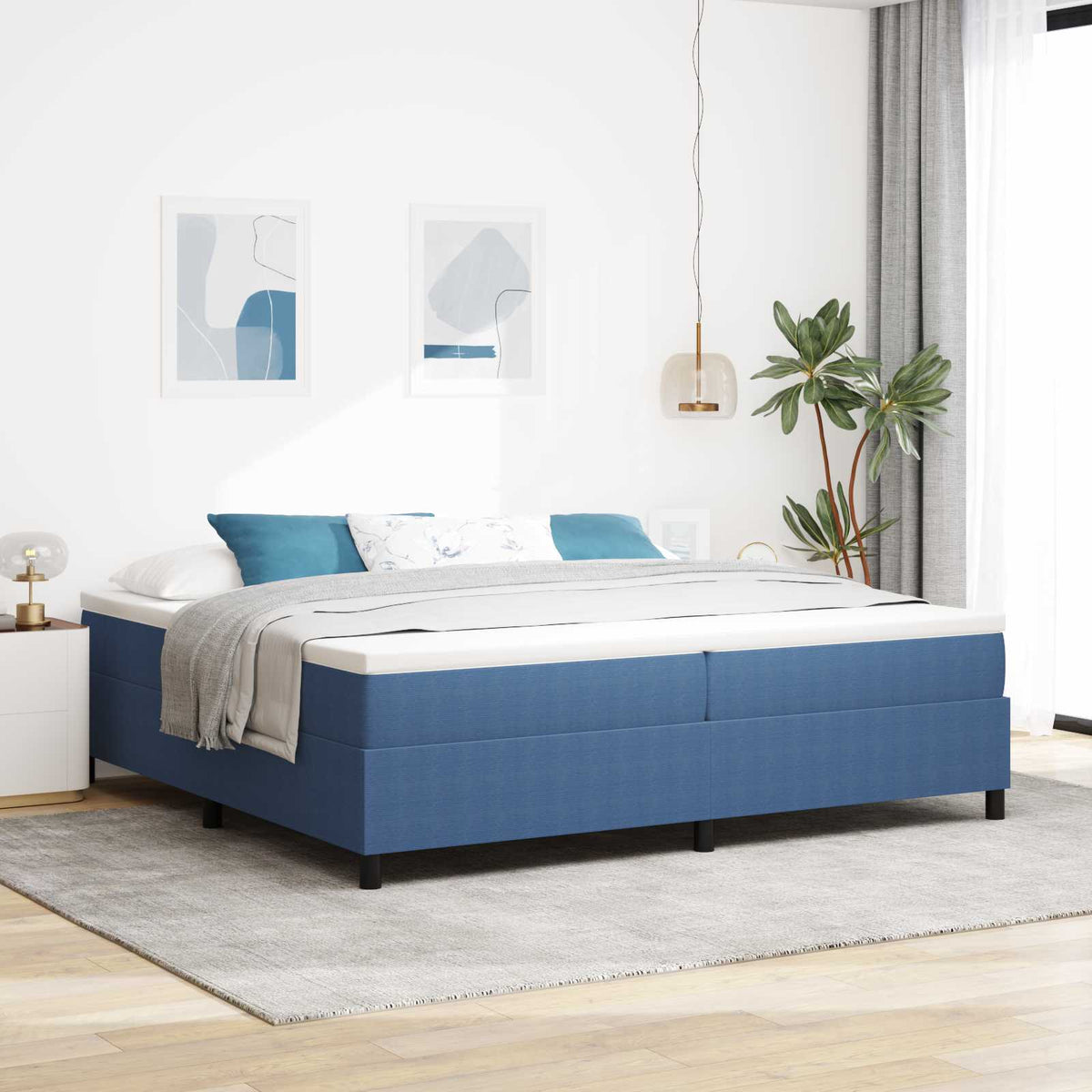 Platform bedframe Blauw 200 x 200 cm Katoen Stof is nu te koop bij PeponiXL, paradijselijk wonen!