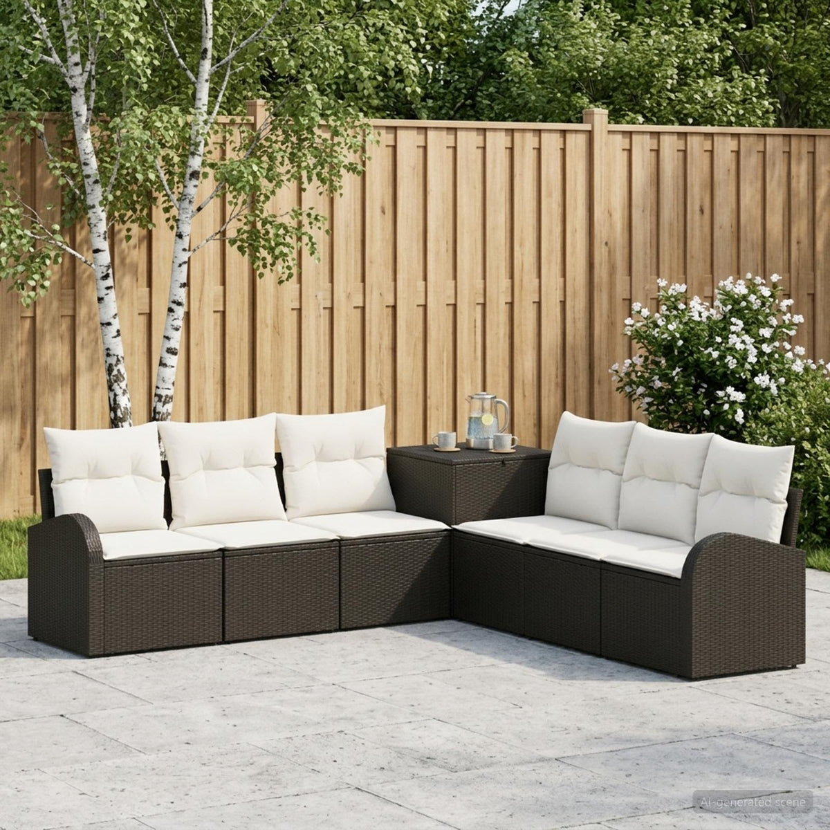 Bankstel 7 st Zwart en Cream Wit Poly Rattan en Staal is nu te koop bij PeponiXL, paradijselijk wonen!