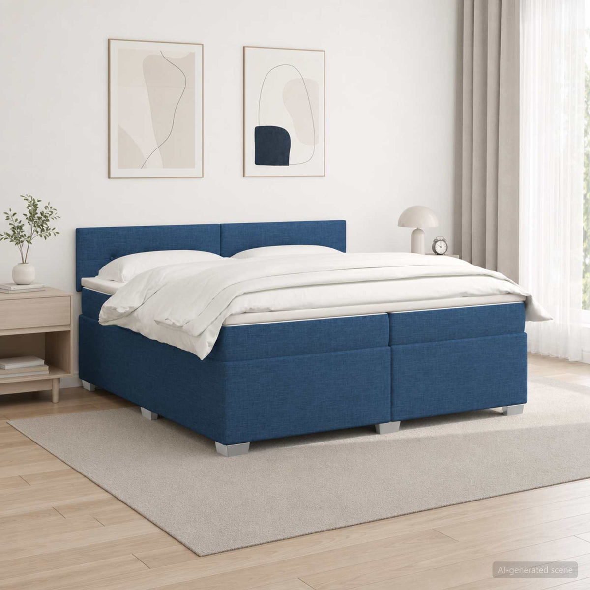 Boxspring Bed met Matras en LED Blauw 200 x 200 cm Stof is nu te koop bij PeponiXL, paradijselijk wonen!
