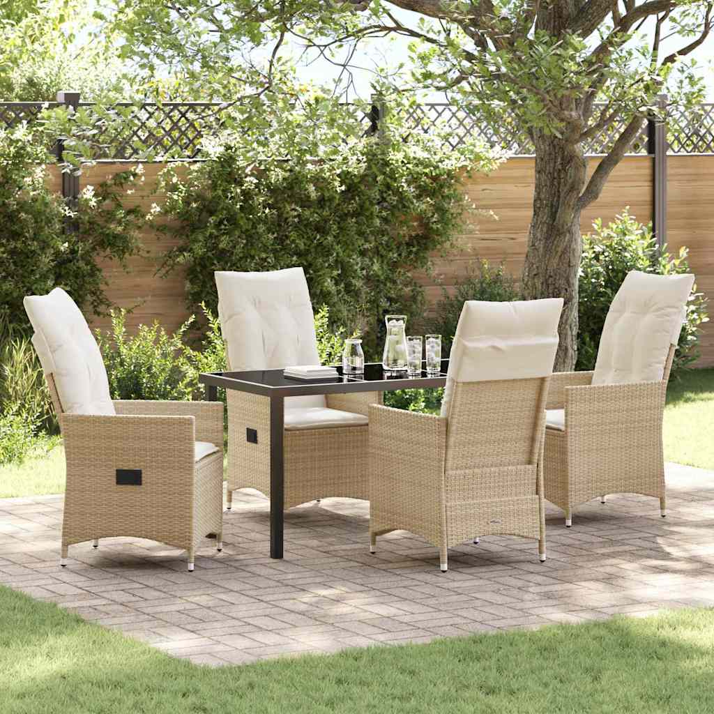 Tuin eettafelset met kussen 5 pcs Beige poly rattan is nu te koop bij PeponiXL, paradijselijk wonen!