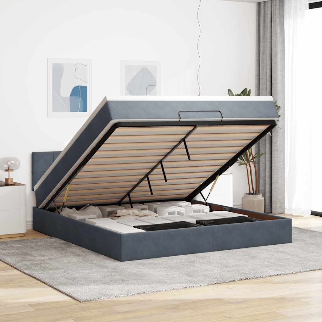 Ottoman bed met matras 180x200cm fluweel donkergrijs is nu te koop bij PeponiXL, paradijselijk wonen!