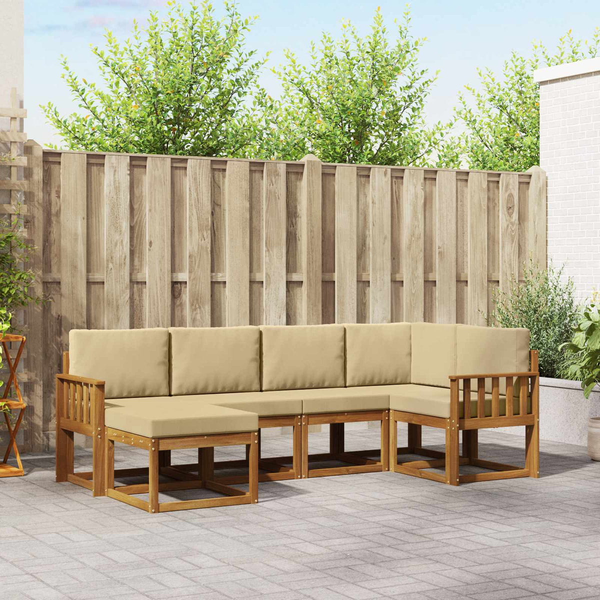 Buiten bankenset met kussen 6 pcs Natuurlijk en Beige is nu te koop bij PeponiXL, paradijselijk wonen!