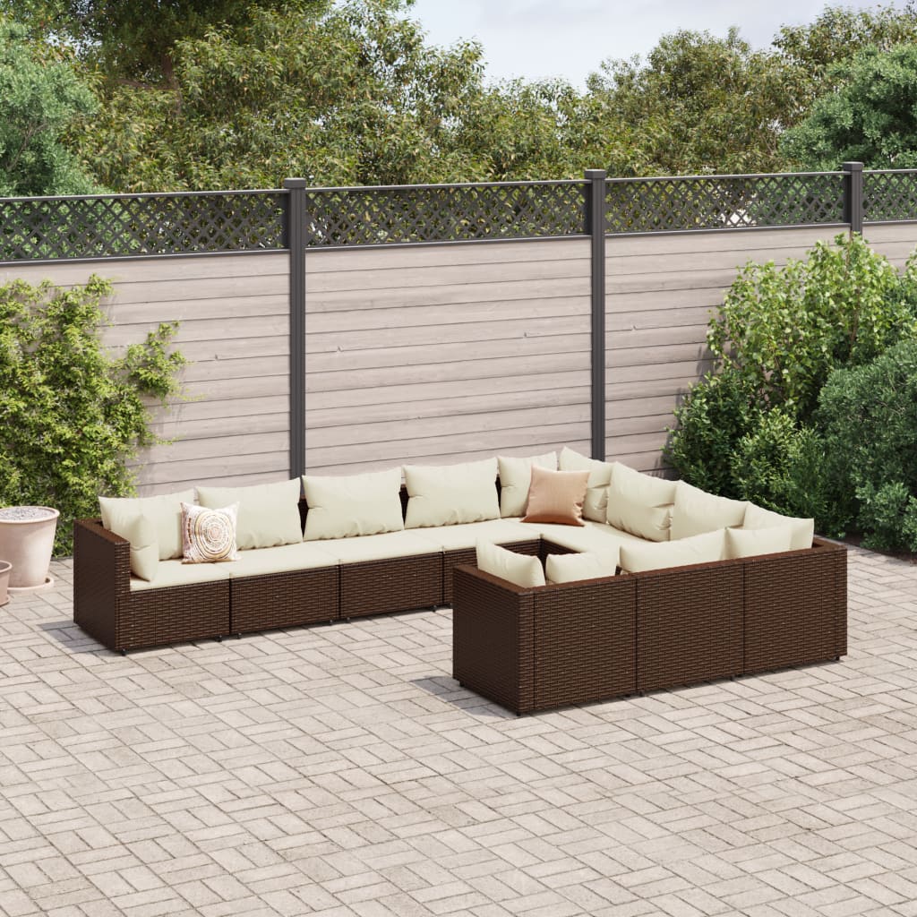 10-delige Loungeset met kussens poly rattan bruin is nu te koop bij PeponiXL, paradijselijk wonen!