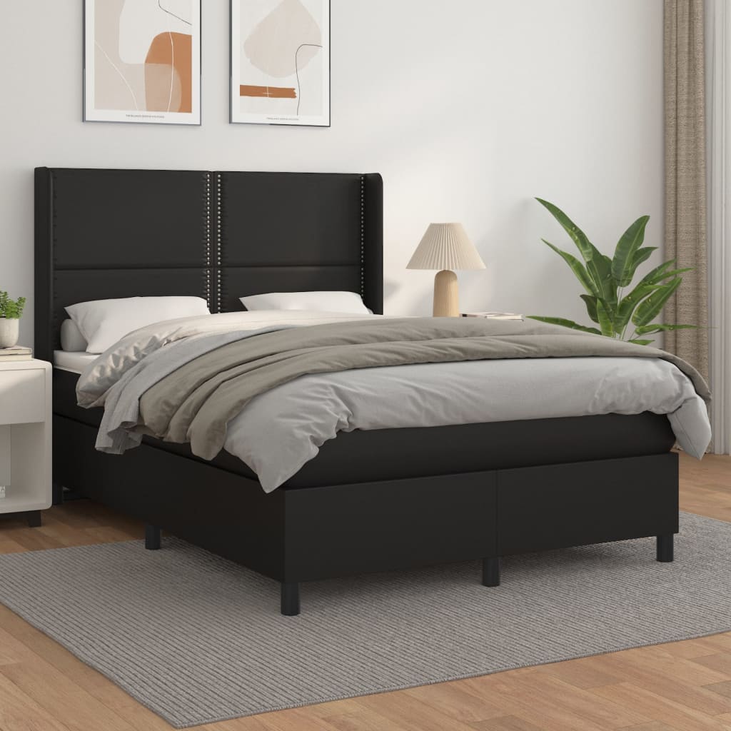 Boxspring met matras kunstleer zwart 140x190 cm is nu te koop bij PeponiXL, paradijselijk wonen!