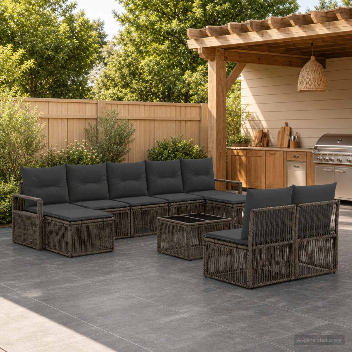 Tuinbankenset 10 pcs Grijs poly rattan is nu te koop bij PeponiXL, paradijselijk wonen!