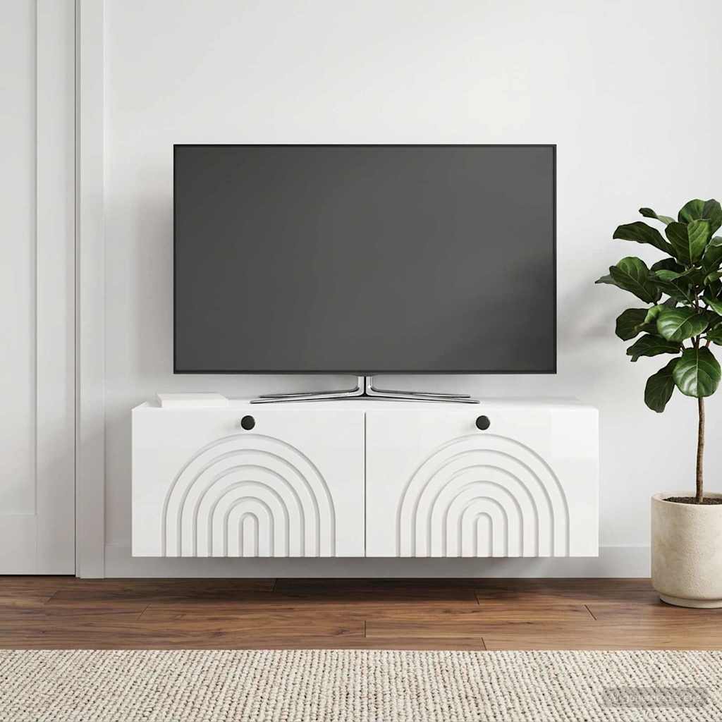 Wandbeugel TV-kast Hoogglans Wit 98 x 31 x 30 cm Bewerkt hout is nu te koop bij PeponiXL, paradijselijk wonen!