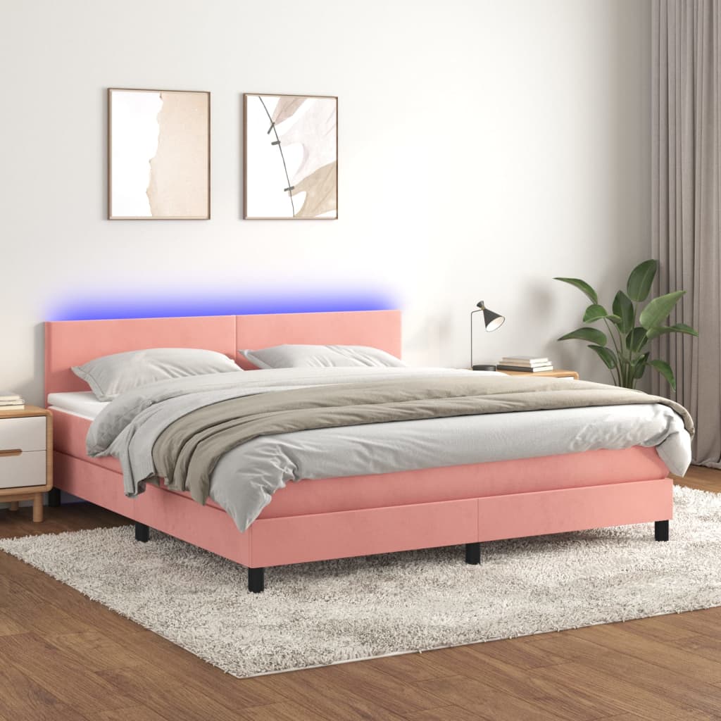 Boxspring met matras en LED fluweel roze 180x200 cm is nu te koop bij PeponiXL, paradijselijk wonen!