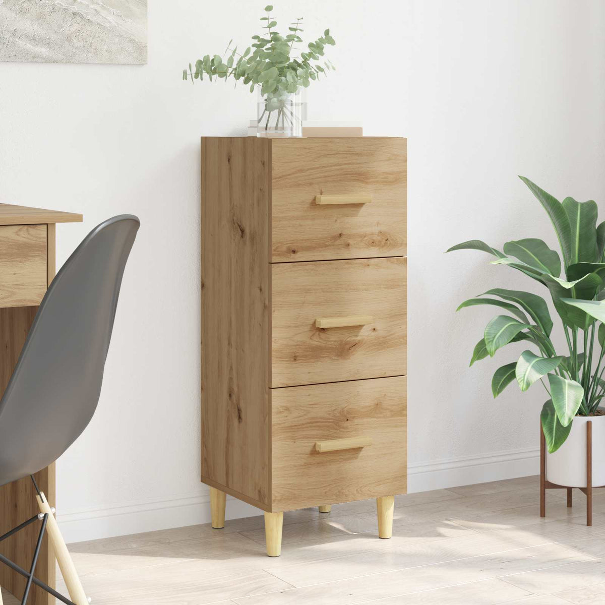 Dressoir artisanaal eikenkleurig 34.5 x 34 x 90 cm Bewerkt hout is nu te koop bij PeponiXL, paradijselijk wonen!