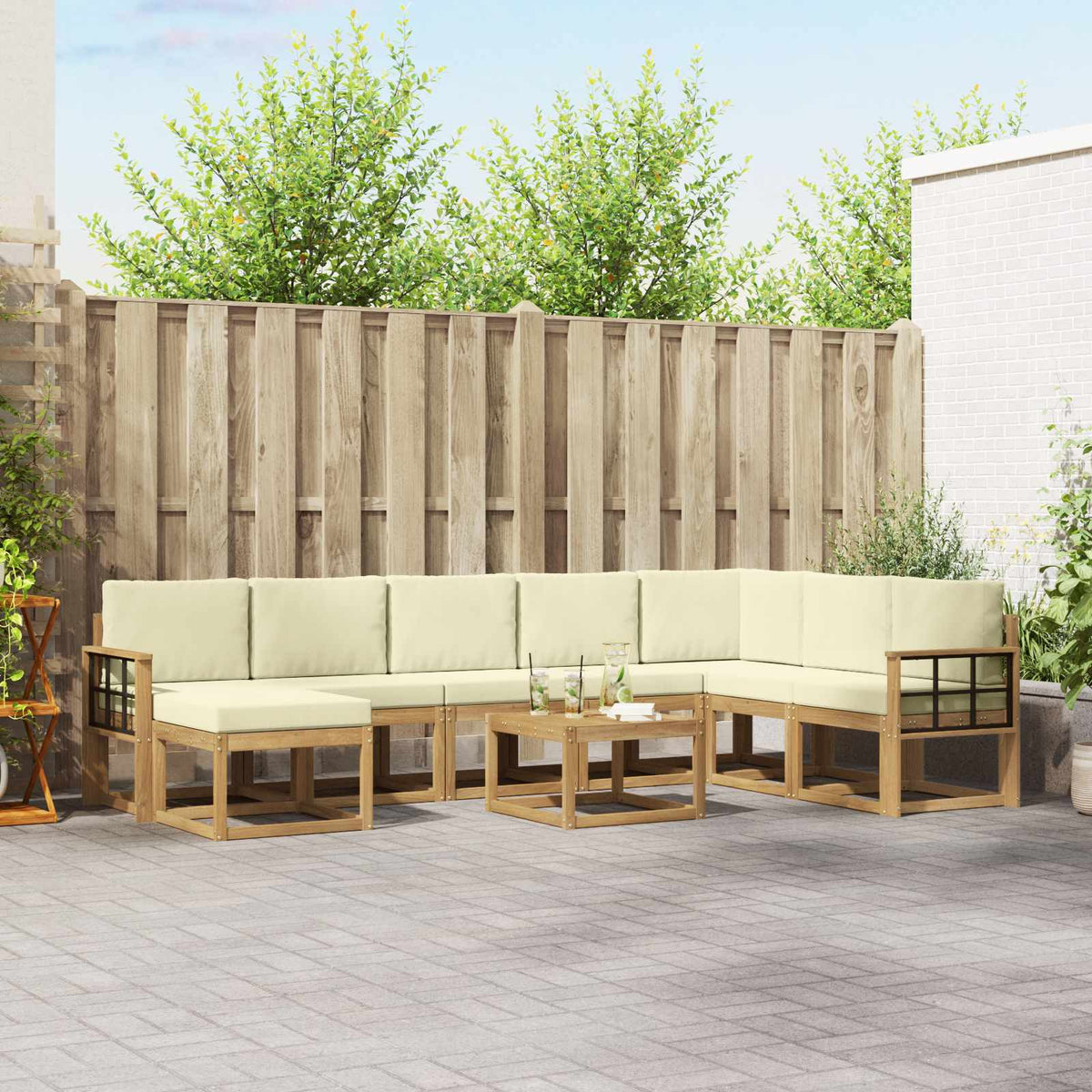 Buiten bankenset met kussen 9 pcs Wit en crèmekleurig is nu te koop bij PeponiXL, paradijselijk wonen!