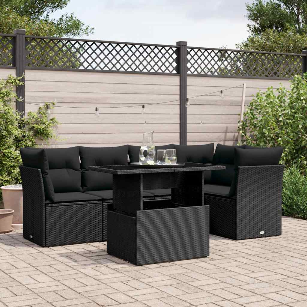 6-delige Loungeset met kussens poly rattan zwart is nu te koop bij PeponiXL, paradijselijk wonen!