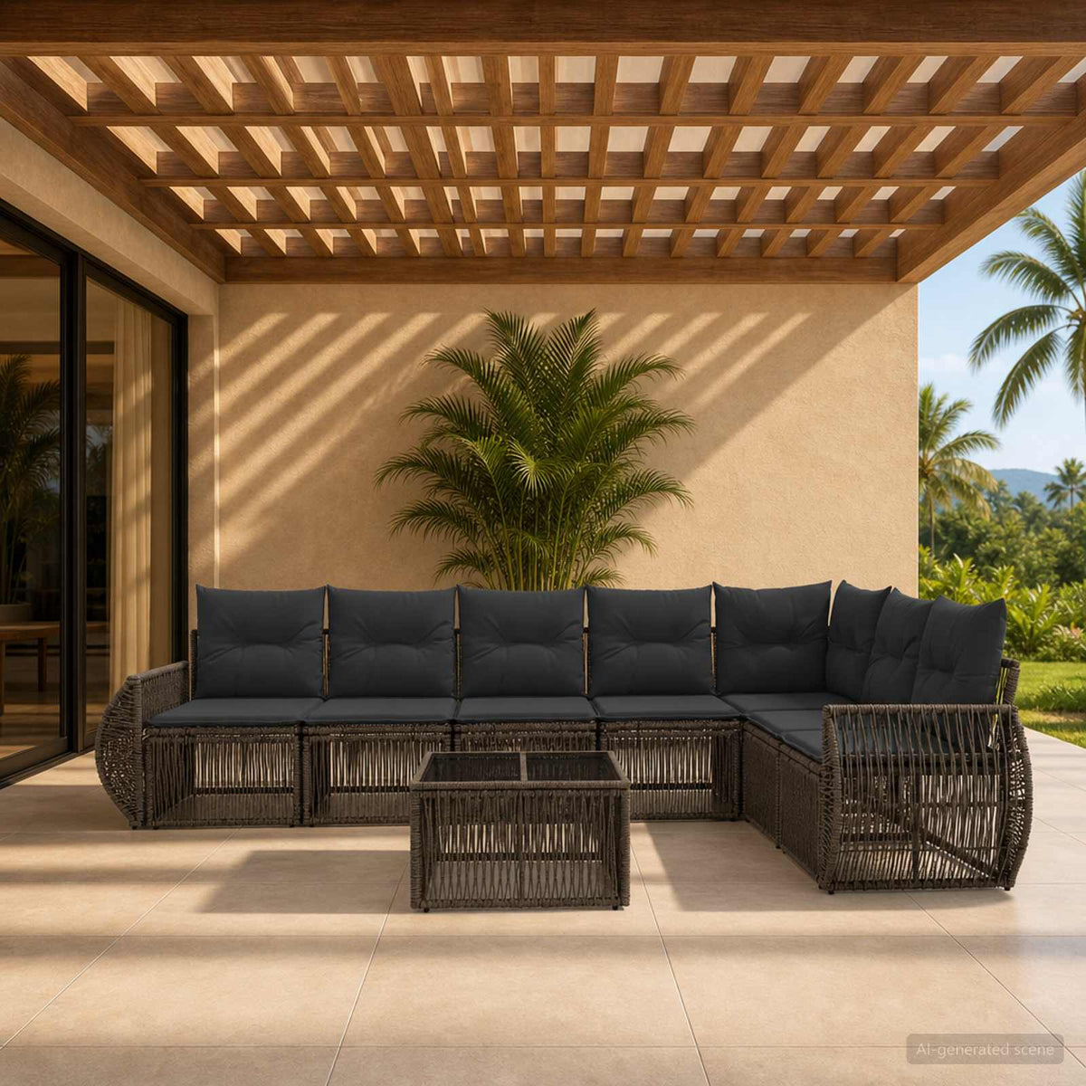 Tuinbankenset 8 pcs Grijs en Donkergrijs poly rattan is nu te koop bij PeponiXL, paradijselijk wonen!