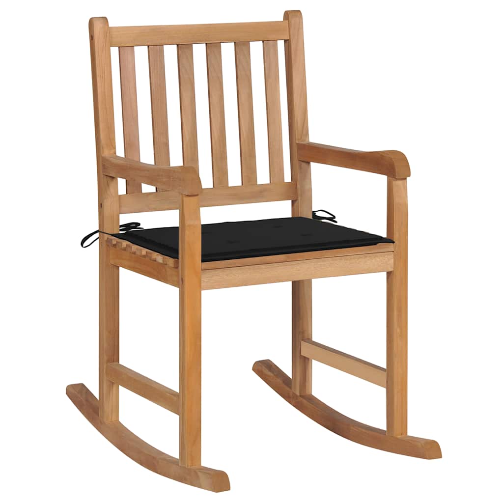 Schommelstoel met zwart kussen massief teakhout is nu te koop bij PeponiXL, paradijselijk wonen!