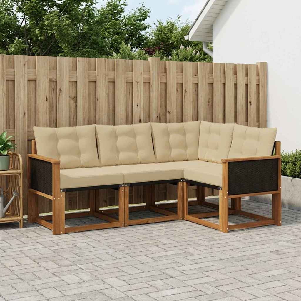 Buiten bankenset met kussen 4 pcs Natuurlijk en Beige is nu te koop bij PeponiXL, paradijselijk wonen!