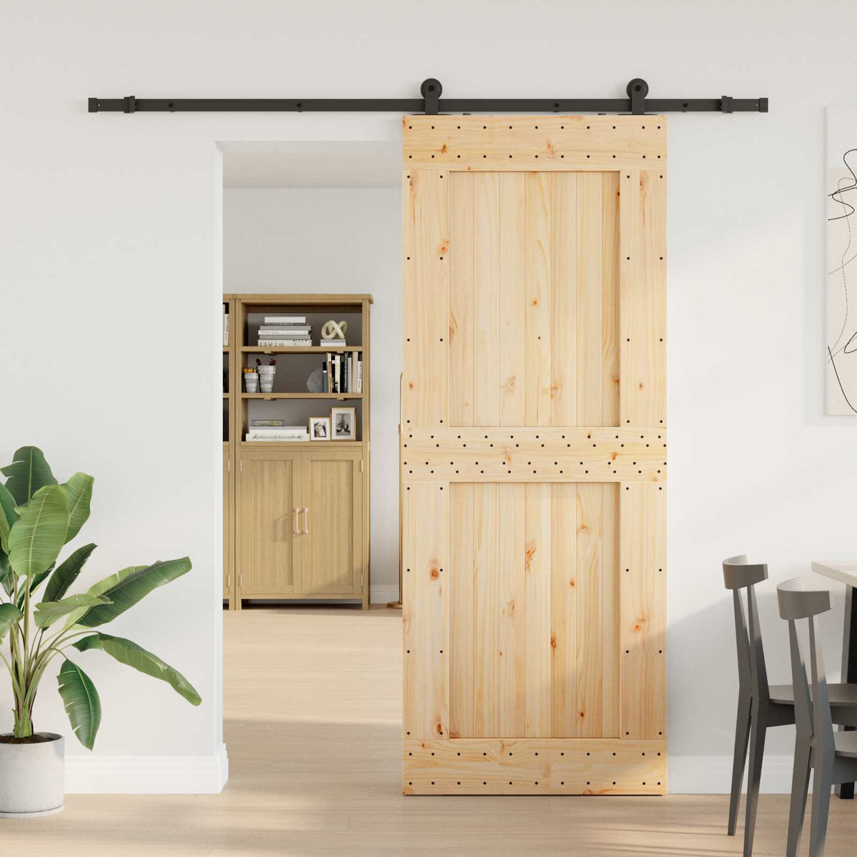 Schuifdeur NARVIK Naturel en Zwart 90 x 210 cm (213,5 cm) is nu te koop bij PeponiXL, paradijselijk wonen!