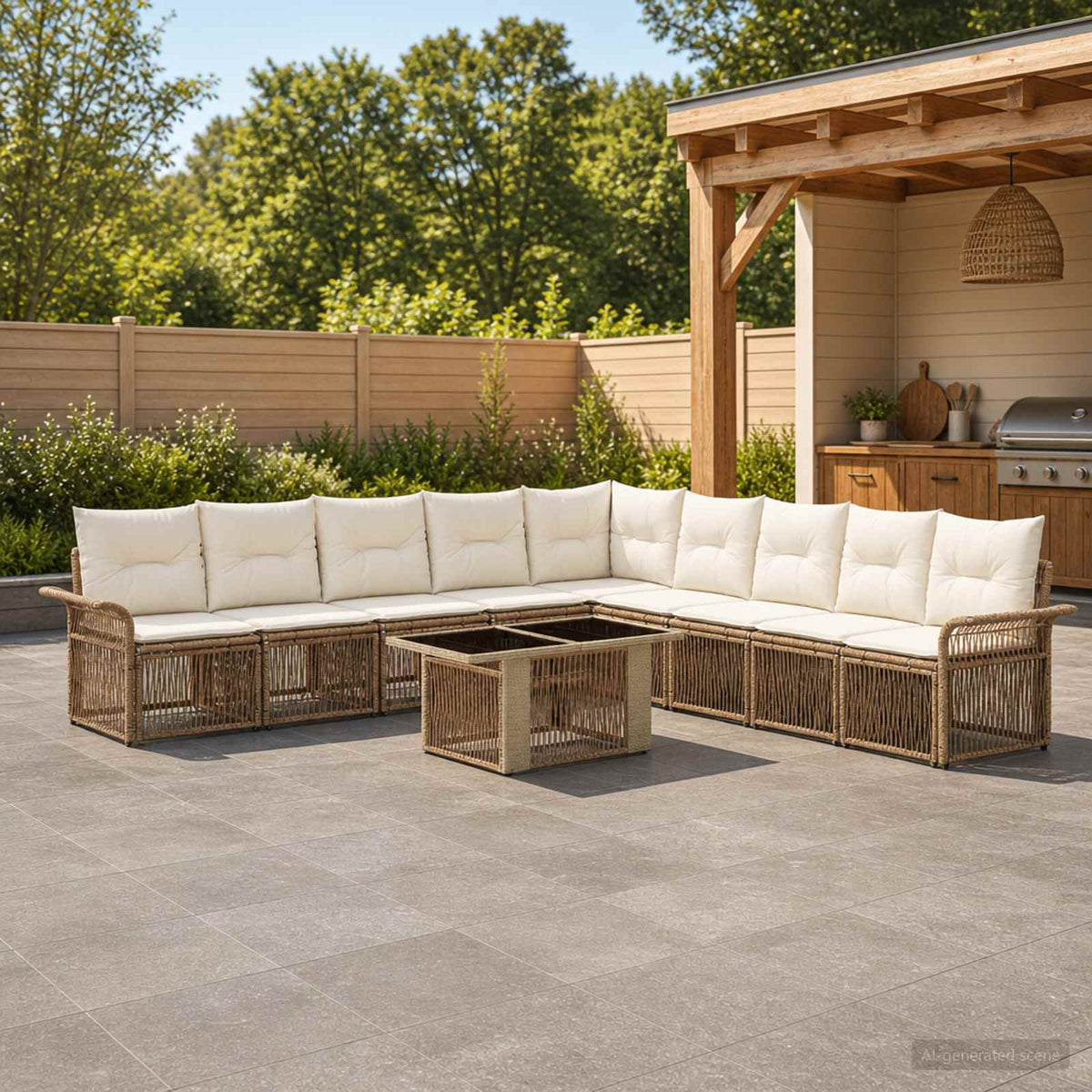 Tuinbankenset 10 st Beige en Crème Wit poly rattan is nu te koop bij PeponiXL, paradijselijk wonen!