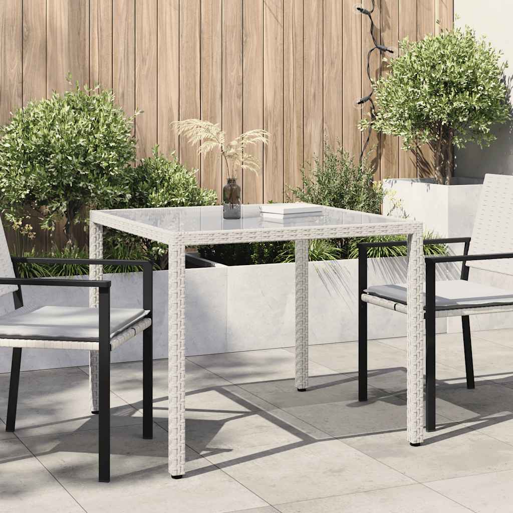 Tuintafel 90x90x75 cm gehard glas en poly rattan wit is nu te koop bij PeponiXL, paradijselijk wonen!