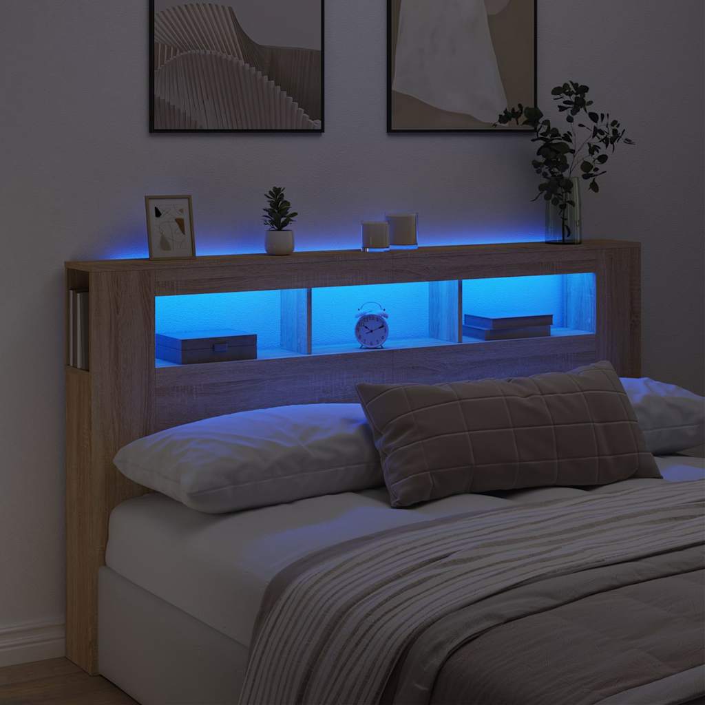 Hoofdbord met LED 180x18,5x103,5 cm bewerkt hout sonoma eiken is nu te koop bij PeponiXL, paradijselijk wonen!