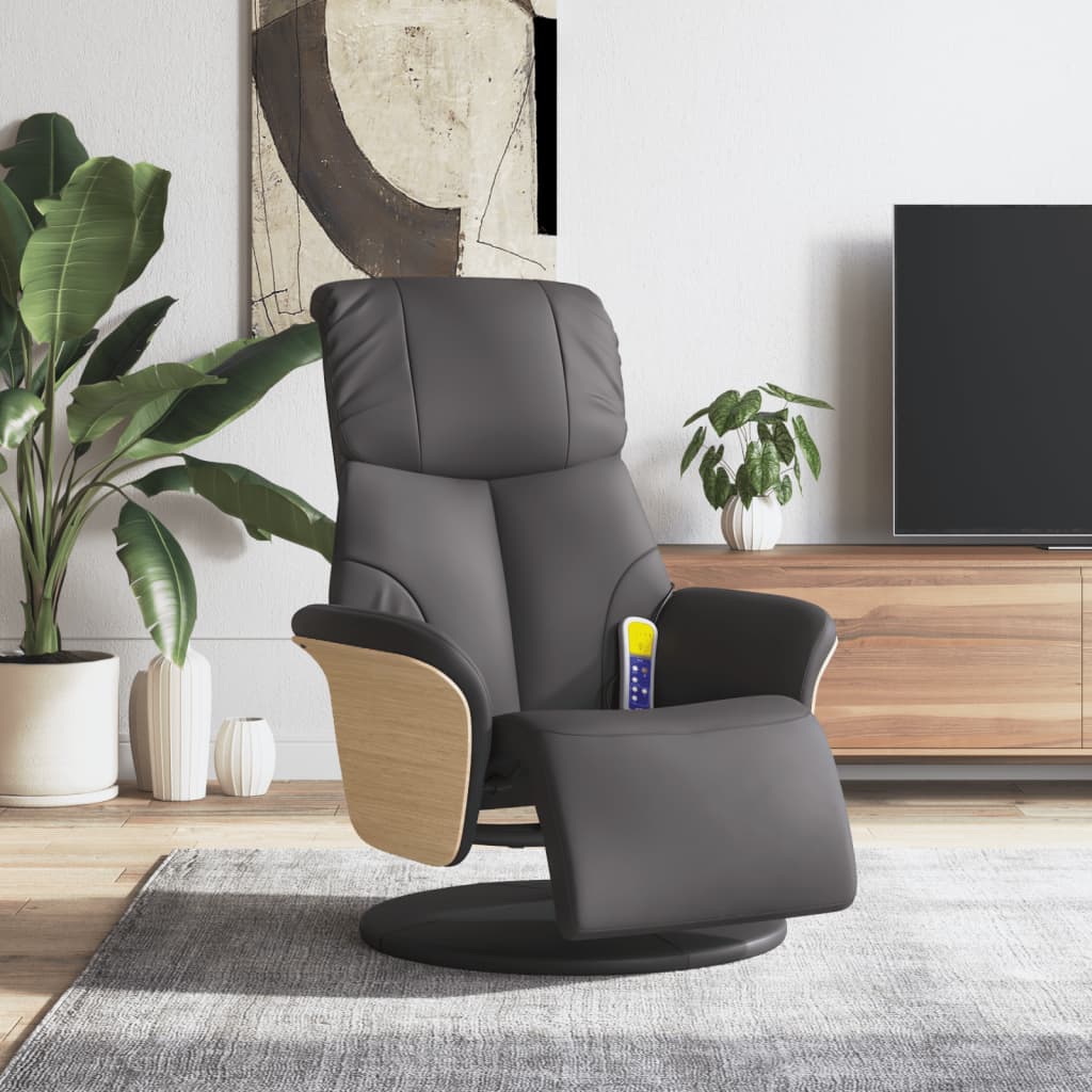 Massagestoel verstelbaar met voetensteun kunstleer grijs is nu te koop bij PeponiXL, paradijselijk wonen!