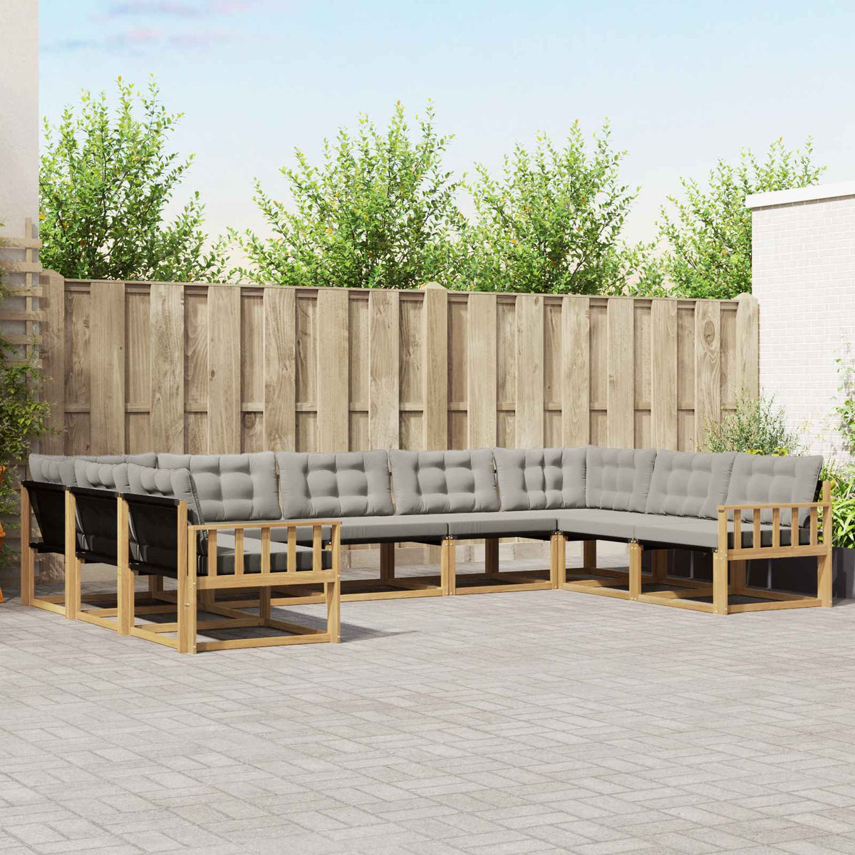 Buiten bankenset met kussen 9 pcs Wit en Lichtgrijs is nu te koop bij PeponiXL, paradijselijk wonen!