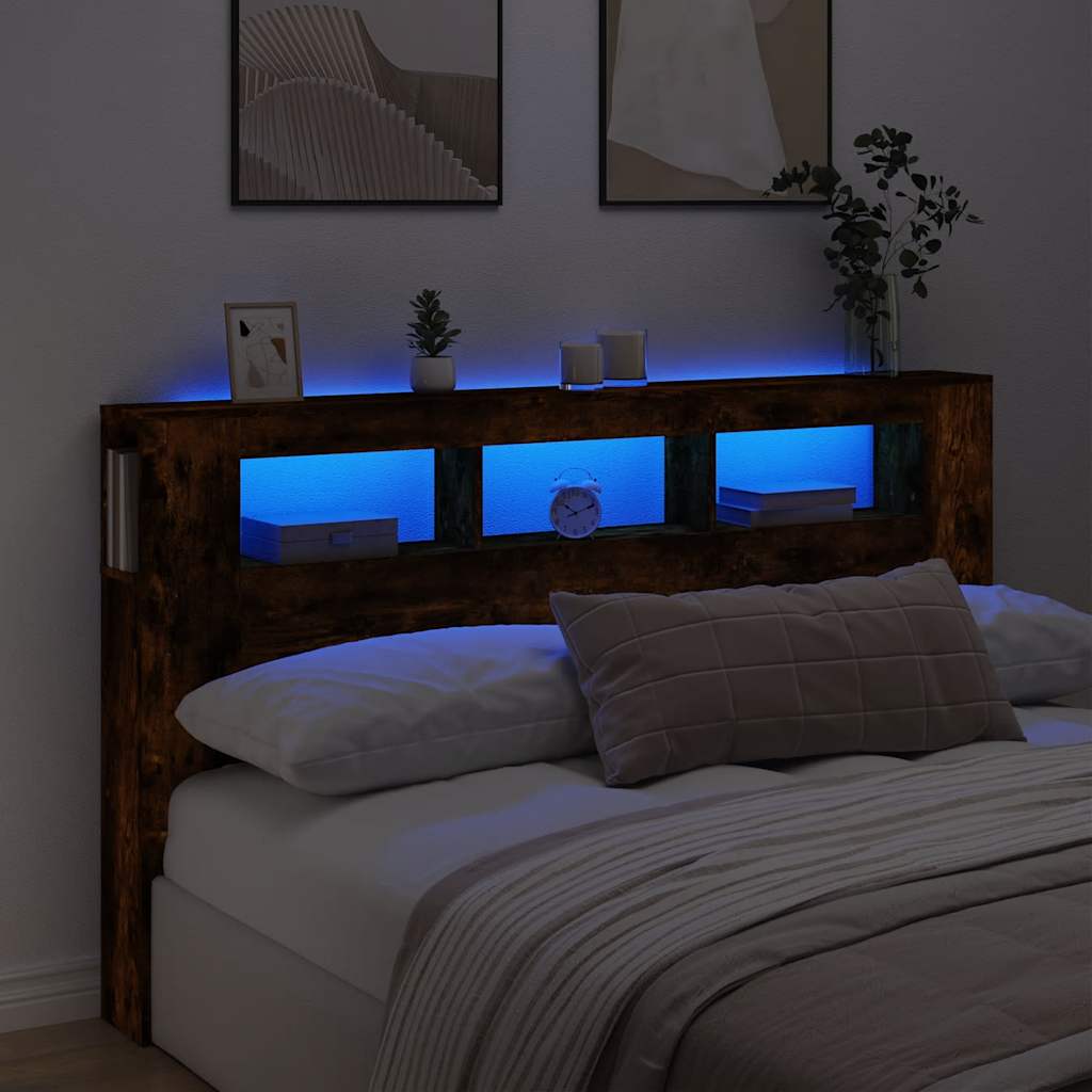 Hoofdeinde met LED 180x18,5x103,5 cm bewerkt hout gerookt eiken is nu te koop bij PeponiXL, paradijselijk wonen!
