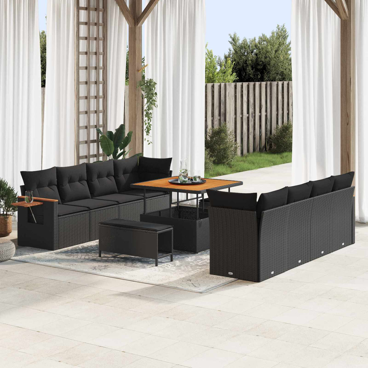 Tuinbankenset 11 pcs Zwart poly rattan is nu te koop bij PeponiXL, paradijselijk wonen!
