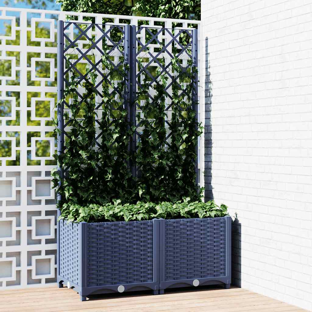 Plantenbak met trellis blauwgrijs 80x40x136 cm PP is nu te koop bij PeponiXL, paradijselijk wonen!