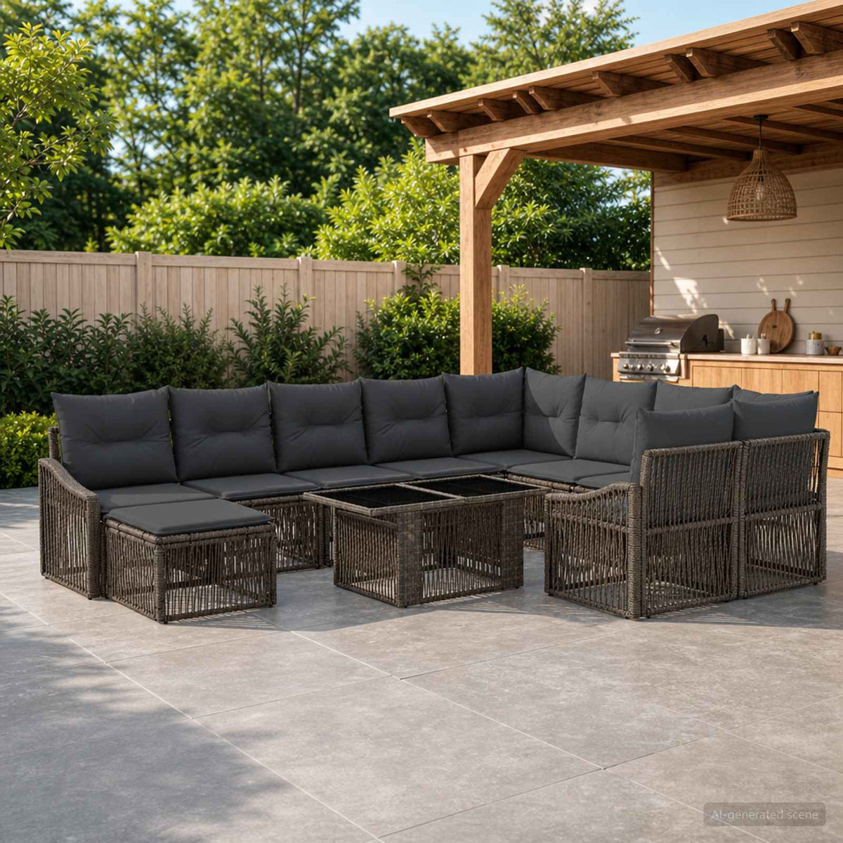 Tuinbankenset 11 st Grijs en Donkergrijs poly rattan is nu te koop bij PeponiXL, paradijselijk wonen!