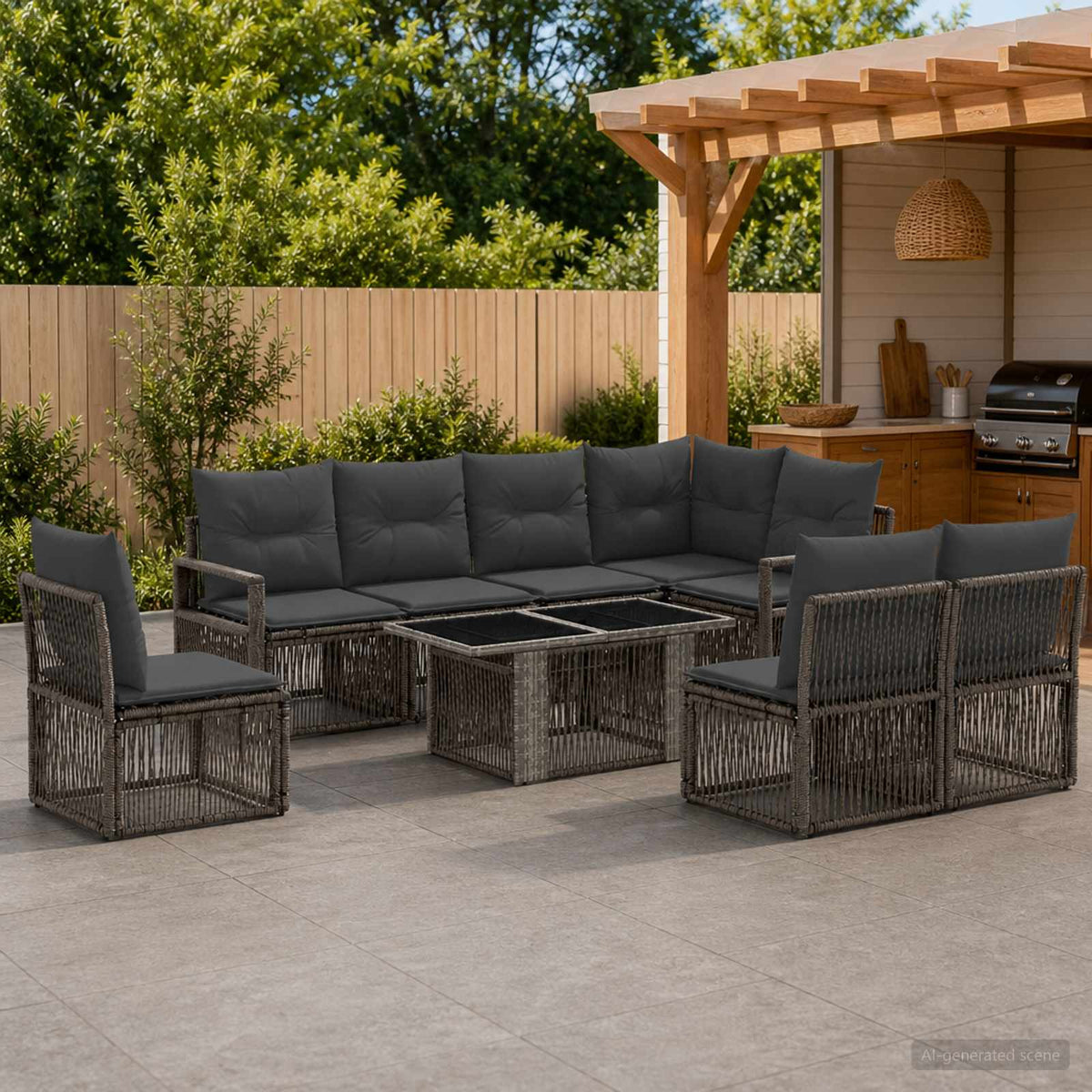 Tuinbankenset 9 st Grijs en Donkergrijs poly rattan is nu te koop bij PeponiXL, paradijselijk wonen!
