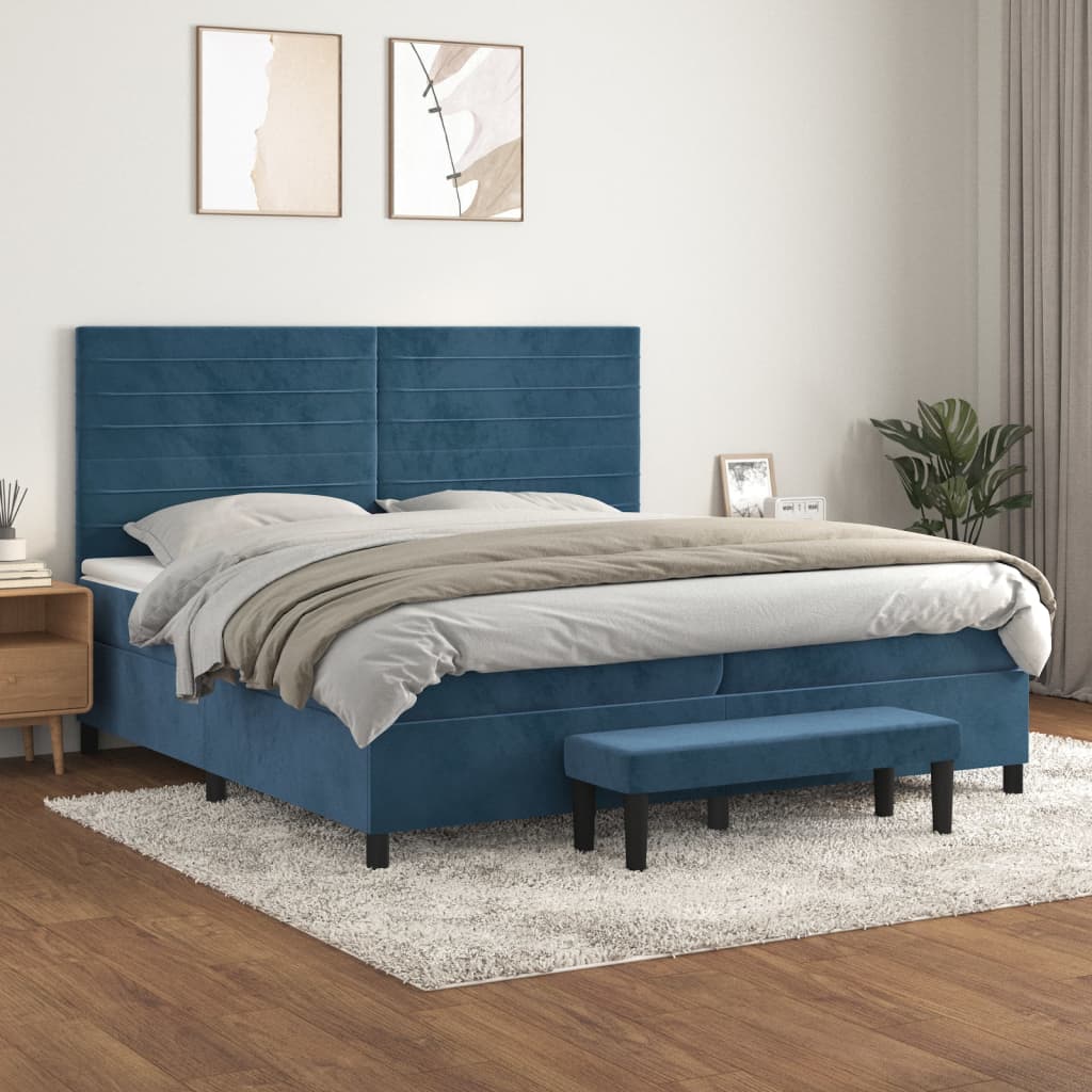 Boxspring met matras fluweel donkerblauw 200x200 cm is nu te koop bij PeponiXL, paradijselijk wonen!