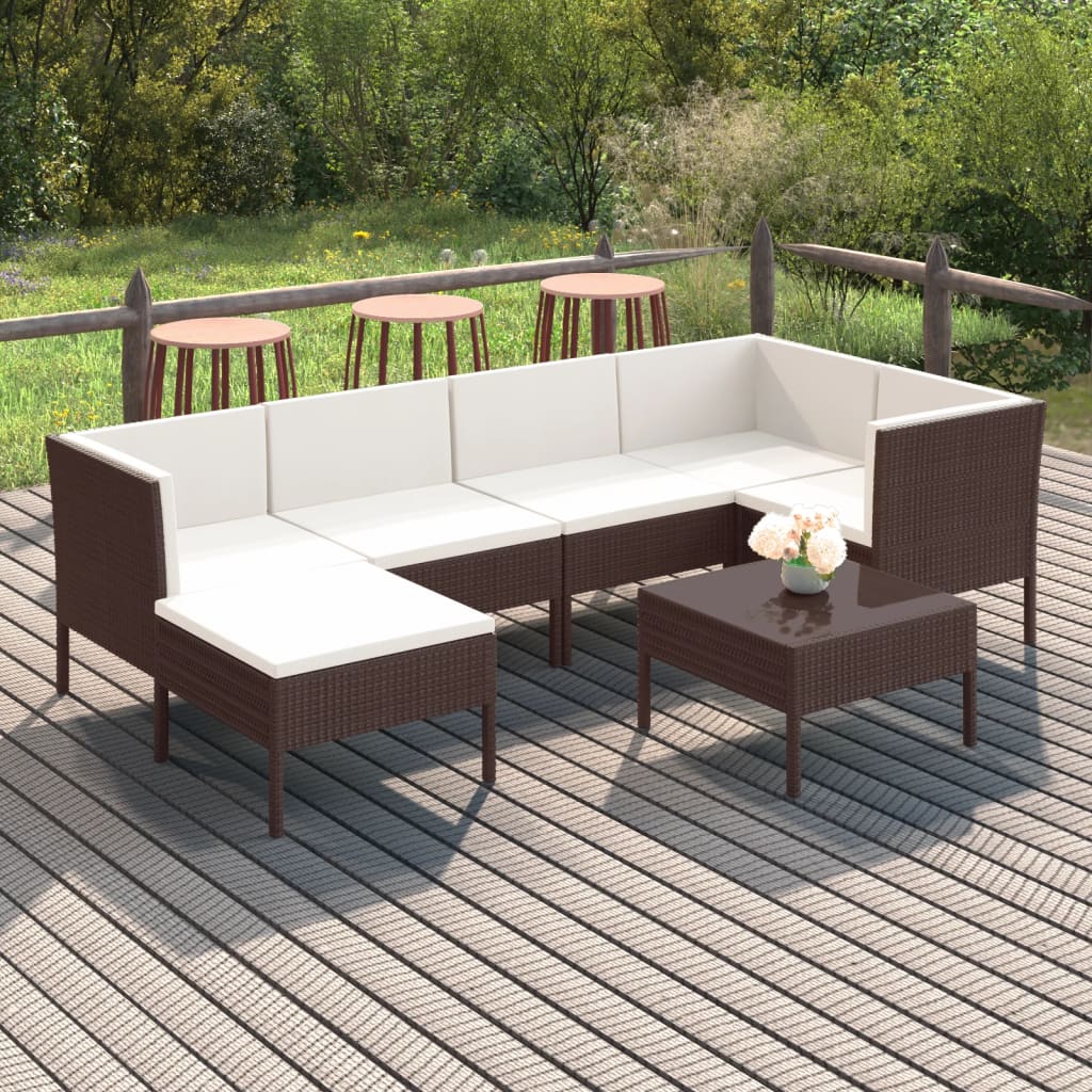 7-delige Loungeset met kussens poly rattan bruin is nu te koop bij PeponiXL, paradijselijk wonen!
