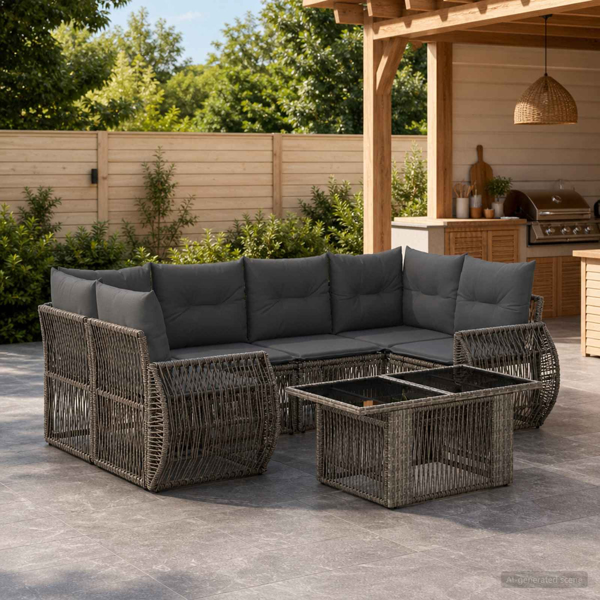 Tuinbankenset 7 st Grijs en Donkergrijs poly rattan is nu te koop bij PeponiXL, paradijselijk wonen!