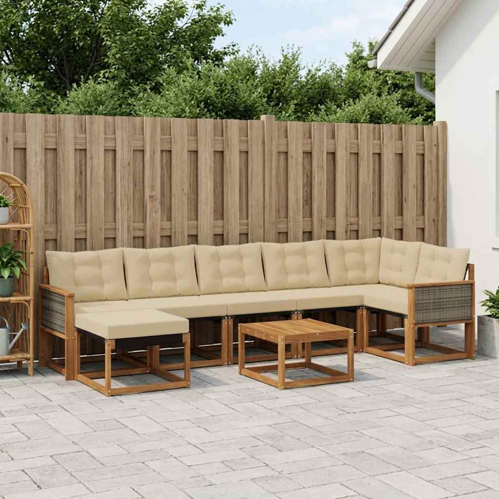 Buiten bankenset met kussen 8 pcs Natuurlijk en Beige is nu te koop bij PeponiXL, paradijselijk wonen!